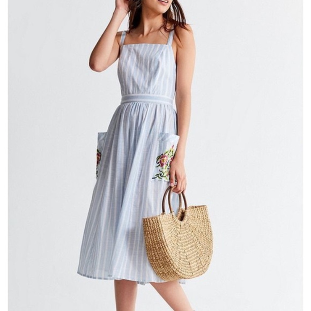 Urban Outfitters Large Elle Striped Embroidered Pocket Mini Dress